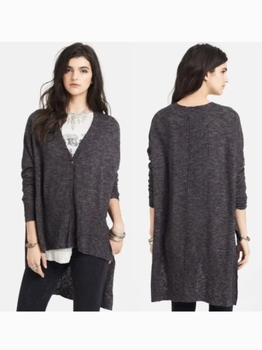 Free People TGIF High Low Marled Slouchy Oversized Snap Up Cardigan Size XS